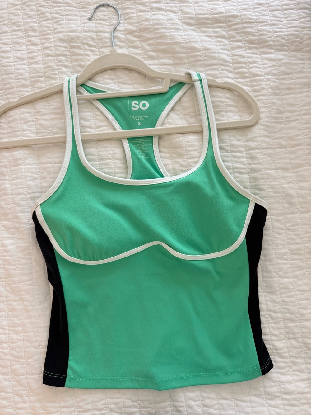 SO Mint Green Racerback Tank Top with Black Panels and White Trim